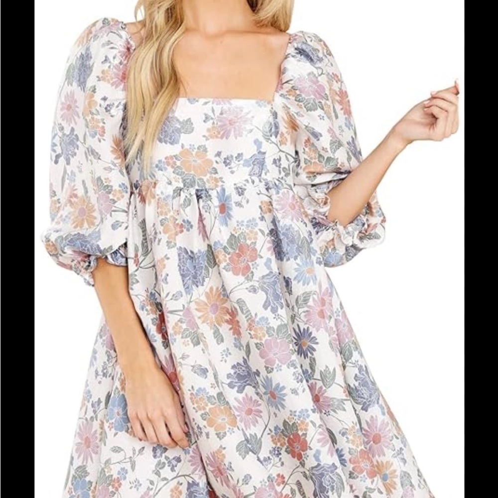 (Sold) Floral Puff Sleeve Babydoll Dress